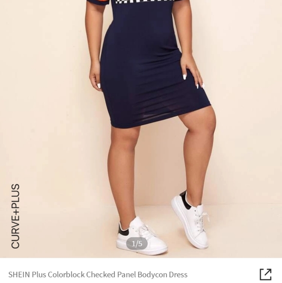 Plus Colorblock Checked Panel Bodycon Dress - Picture 4 of 4